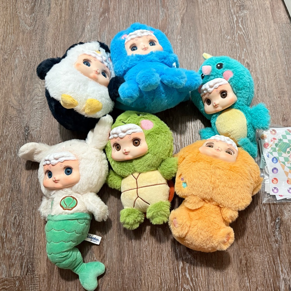 Colorful Plush Doll Set with Animal Outfits